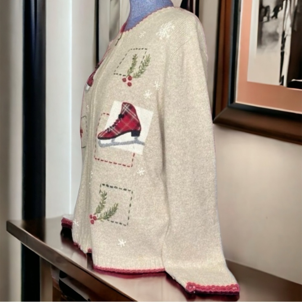 Cream Zip-Front Holiday Ice Skate Sweater - Picture 2 of 4